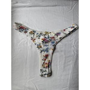 Vintage Helene Bakedo NYC Floral Cotton Thong Panty Cream Cottagecore Size M
